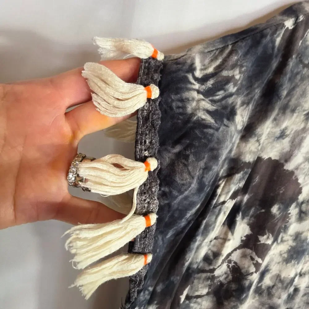 Surf Gypsy Sm TieDyed‎ gray n white Swimcover with Tassels n Beads. Sexy Hippie